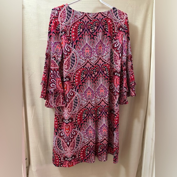 Sandra Darren Red Paisley Flutter Sleeve Shift Dress – Size 10 - Picture 5 of 5